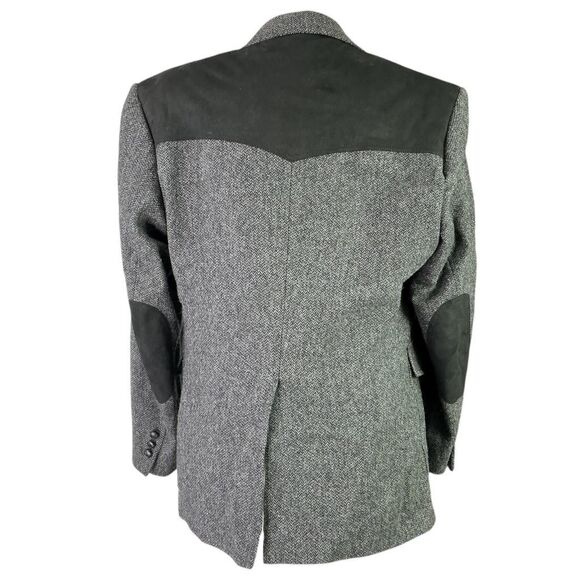 Pendleton Western Blazer Mens 44 Gray Black Tweed Wool Suede Cowboy Sport Coat - Picture 8 of 12